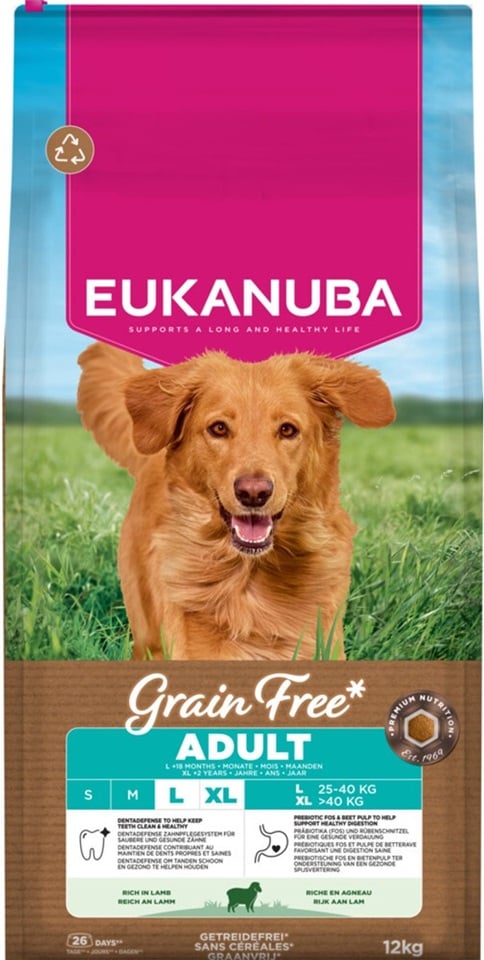 EUKANUBA Grain Free Adult Large Lamb 12 kg getreidefreies Futter für große Hunderassen mit Lamm