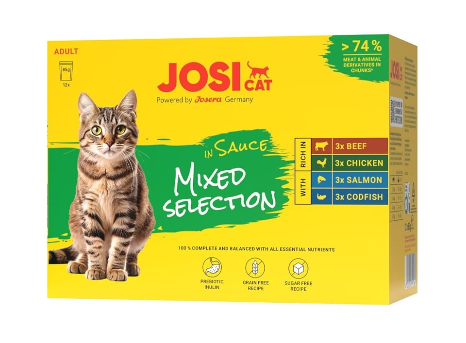 JOSERA JosiCat Multipack Mixed Selection in Sauce Fleisch- und Fischgeschmack in Soße für Katzen 12x85 g