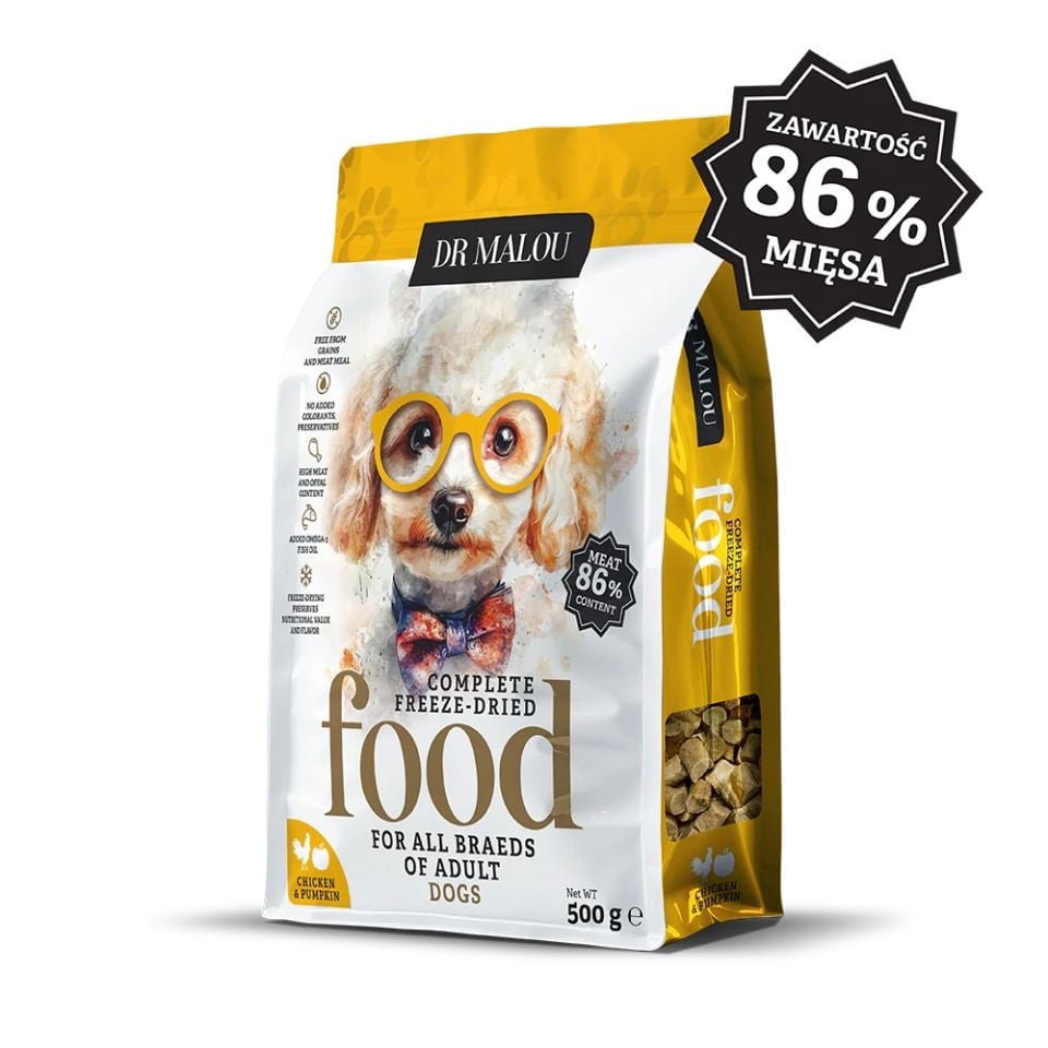 DR MALOU Gefriergetrocknetes Futter Huhn mit Kürbis für Hunde 500g