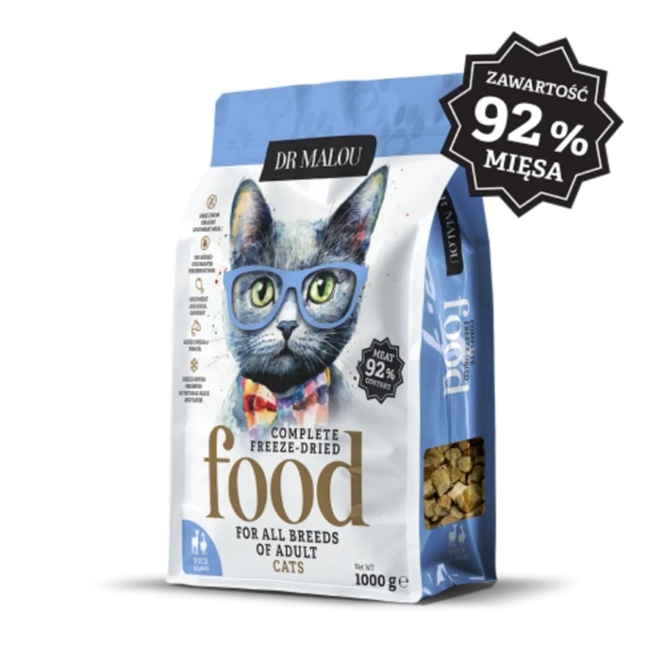 DR MALOU Gefriergetrocknetes Katzenfutter mit Ente und Lamm, 1 kg