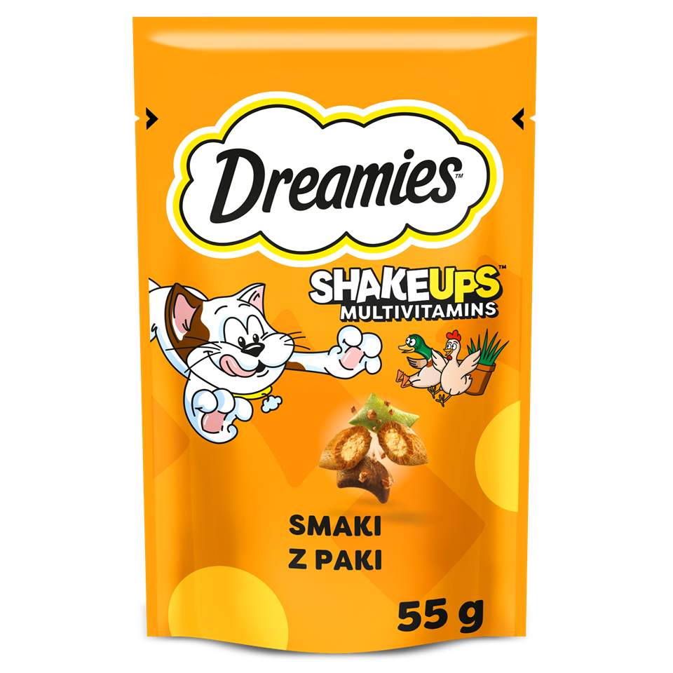 DREAMIES ShakeUps Multivitamins Snacks mit Huhn Ente Katzenminze knusprig für Katzen 55g