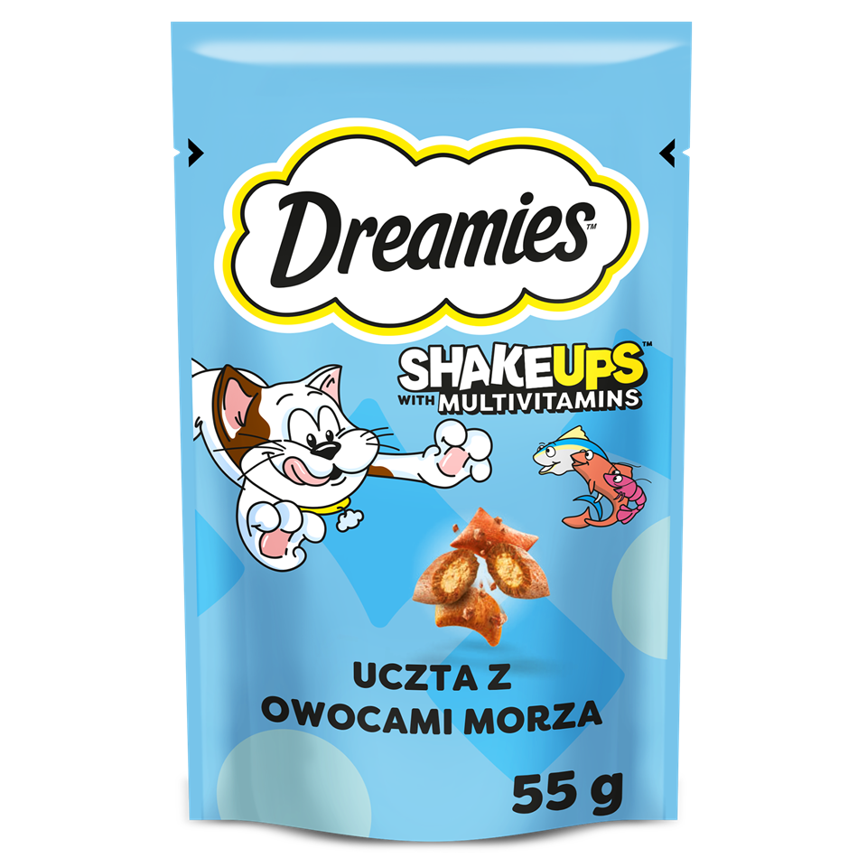 DREAMIES ShakeUps Multivitamins Snacks mit Meeresfrüchten knusprig für Katzen 55 g