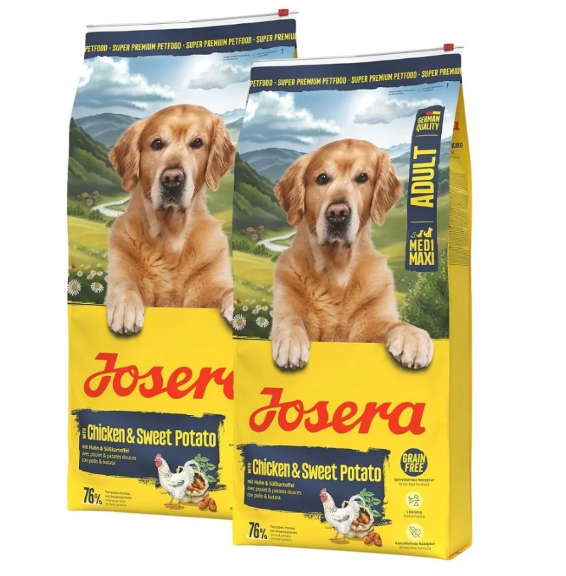 JOSERA Chicken with Sweet Potato Adult Getreidefreies Futter für mittelgroße und große Hunderassen 2x12,5 kg
