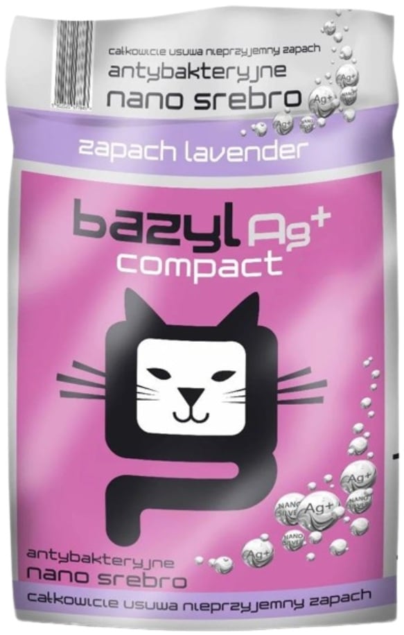 BAZYL Ag+ Compact Lavendel Katzenstreu Bentonitsreu antibakteriell, beseitigt unangenehme Gerüche, Nanosilber 5 L