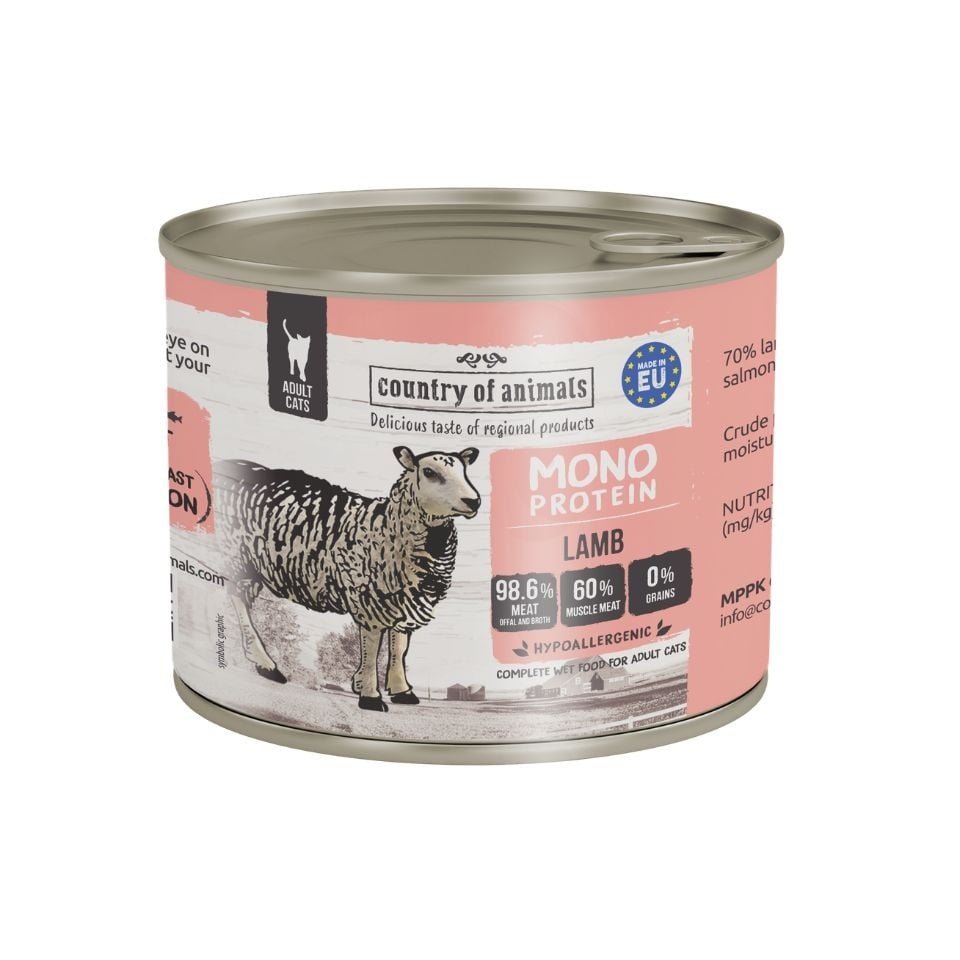 COUNTRY OF ANIMALS Nassfutter Monoprotein mit Lamm für adulte Katzen 200g