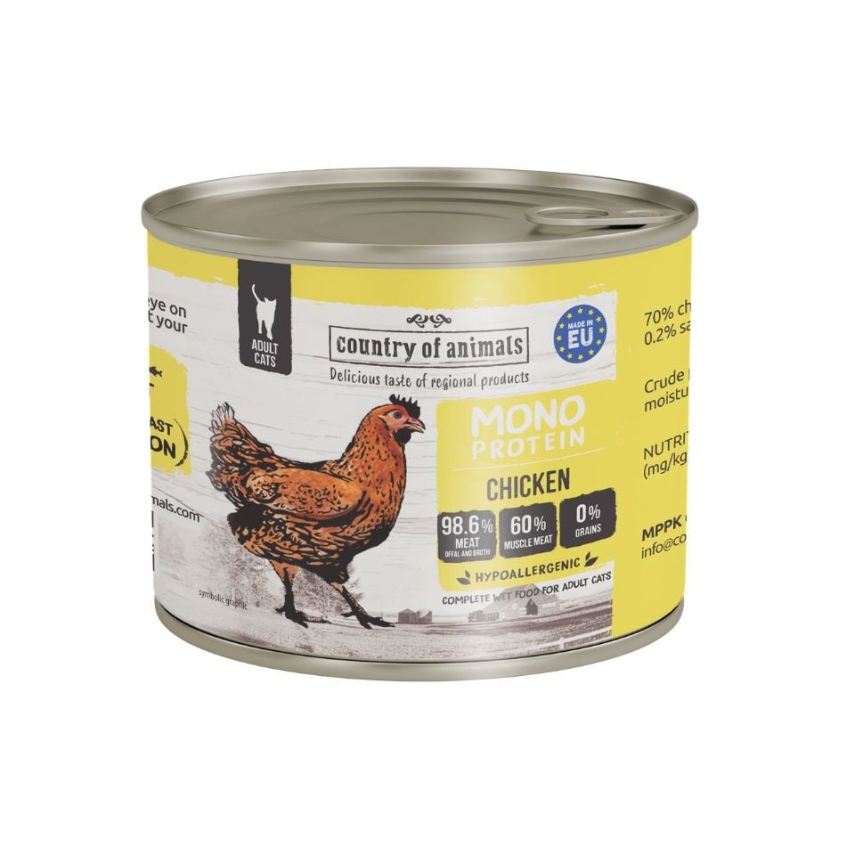 COUNTRY OF ANIMALS Nassfutter Monoprotein Huhn für adulte Katzen 200g