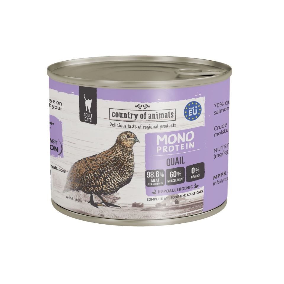 COUNTRY OF ANIMALS Nassfutter Monoprotein Wachtel für adulte Katzen 200g