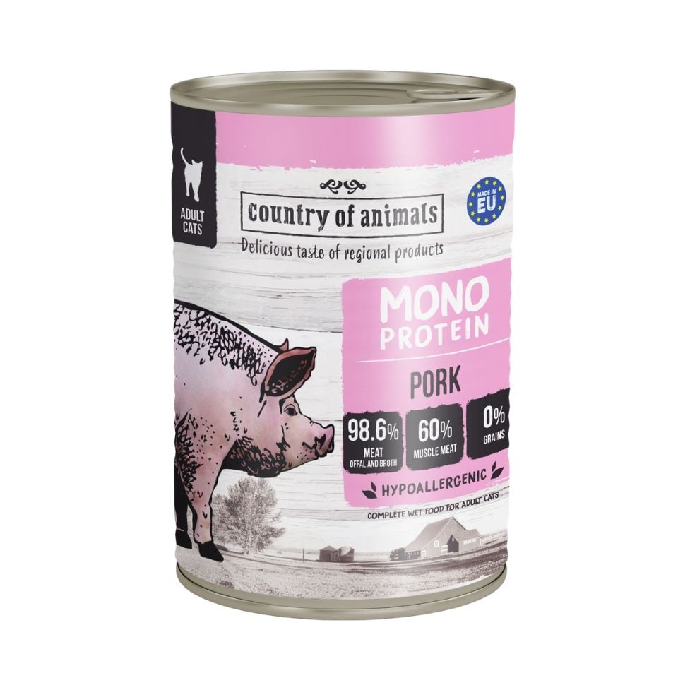 COUNTRY OF ANIMALS Nassfutter Monoprotein Schweinefleisch für adulte Katzen 400g