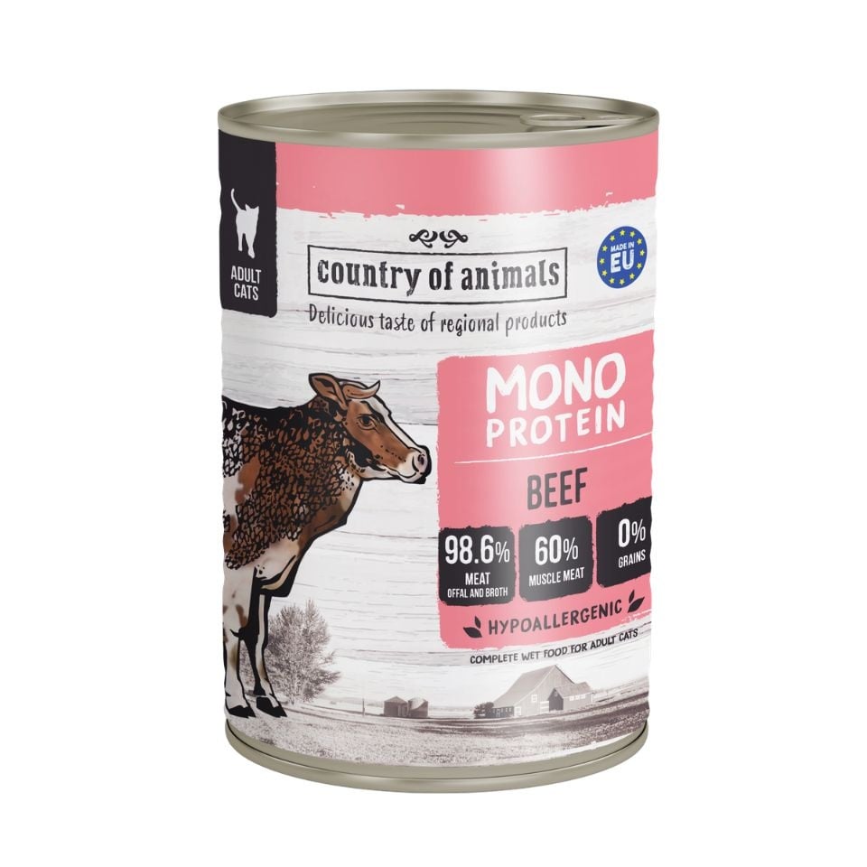 COUNTRY OF ANIMALS Nassfutter Monoprotein Rind für adulte Katzen 400g