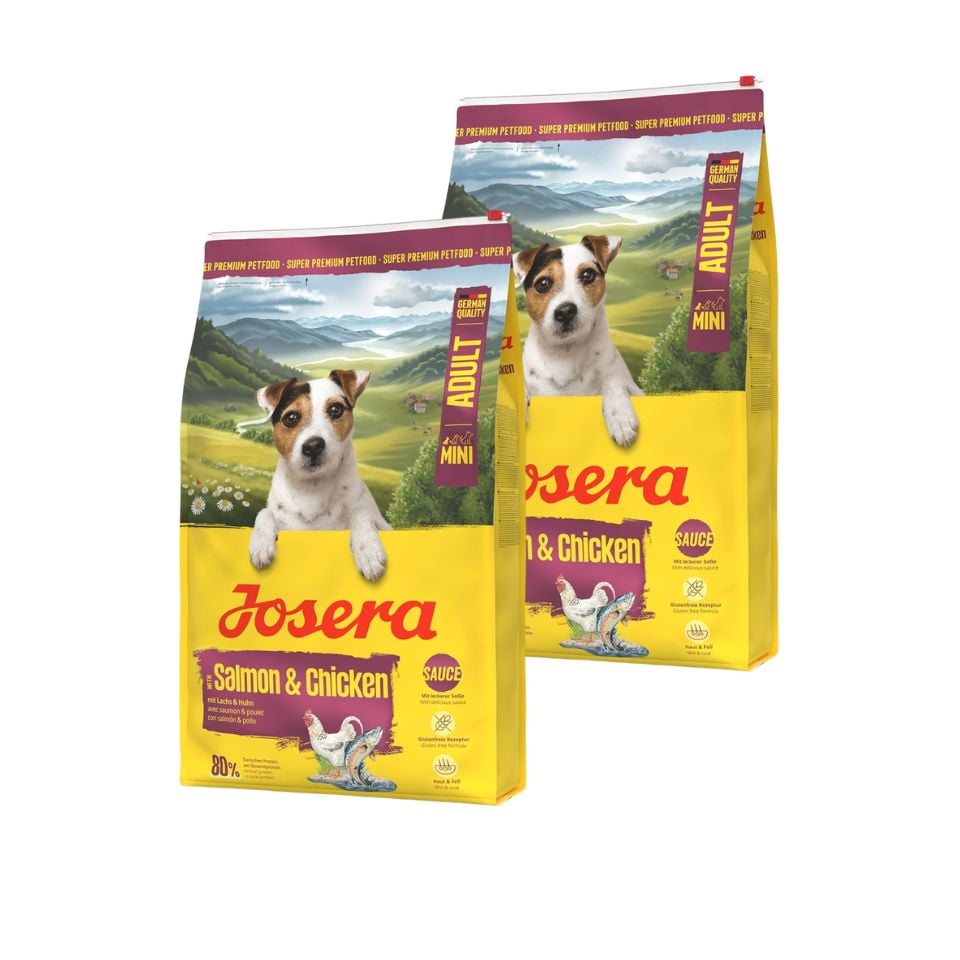 JOSERA Mini Adult Salmon and Chicken glutenfreies Futter mit Soße für kleine Hunderassen 2x10kg