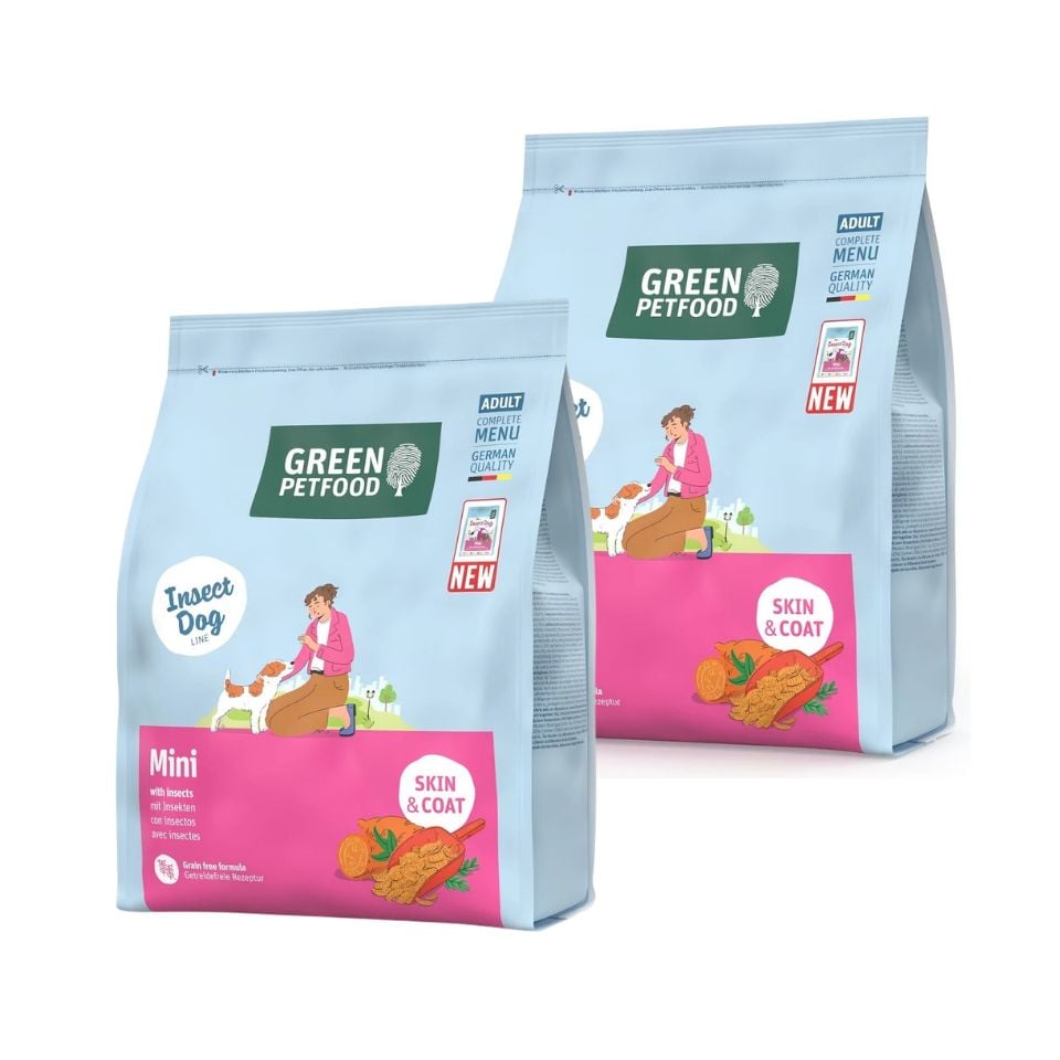 GREEN PETFOOD InsectDog Mini getreidefreies Futter mit Insektenprotein für kleine adulte Hunde 2x900g