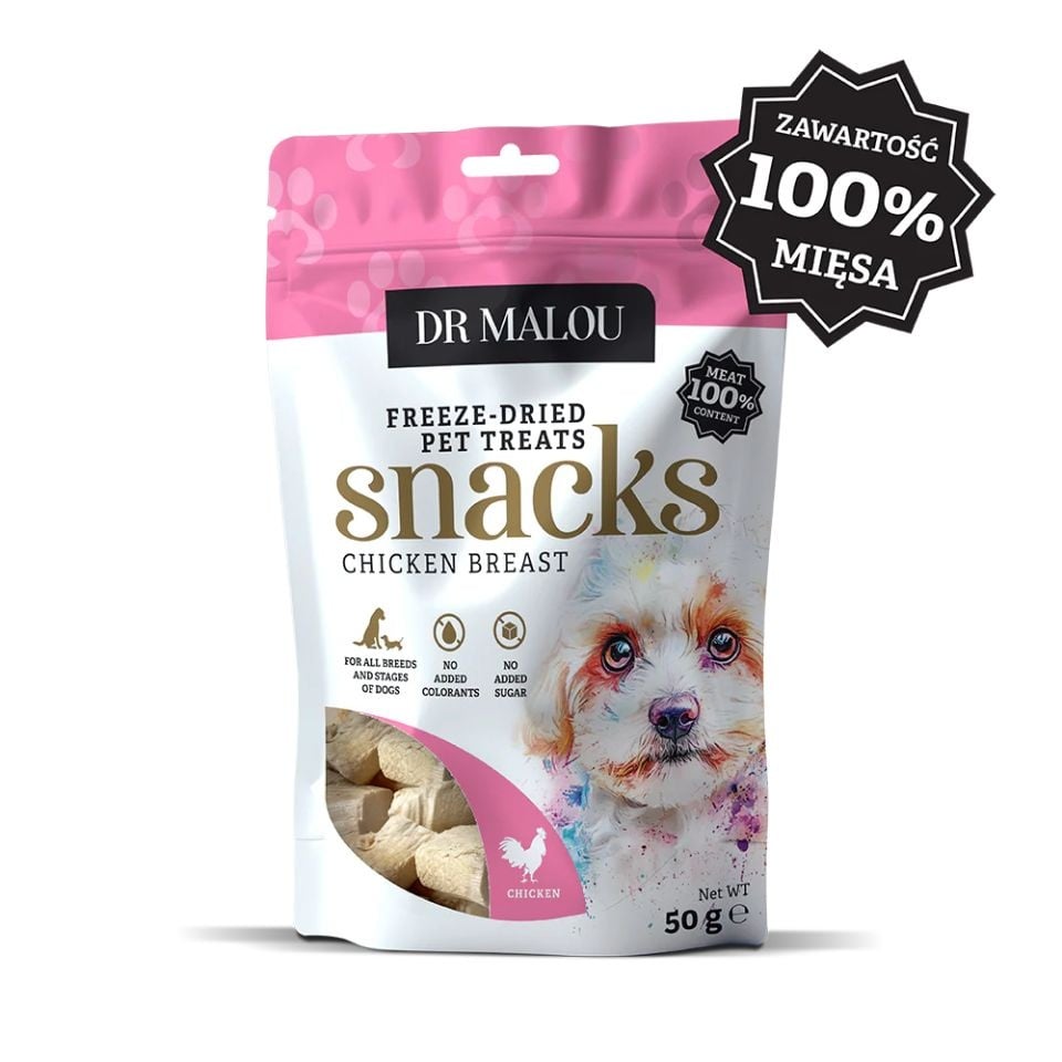 DR MALOU Gefriergetrocknet Hühnerbrust Fleischwürfel Snacks für Hunde 2x50g