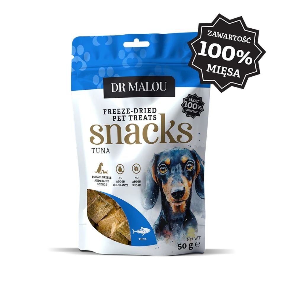 DR MALOU gefriergetrockneter Thunfisch Fleischwürfel Snacks für Hunde 2x50g