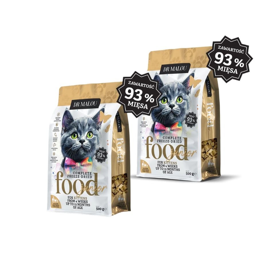 DR MALOU Kitten Gefriergetrocknete Nahrung Huhn mit Ziegenmilch und Eigelb Trockenfutter für Kätzchen 2x500g