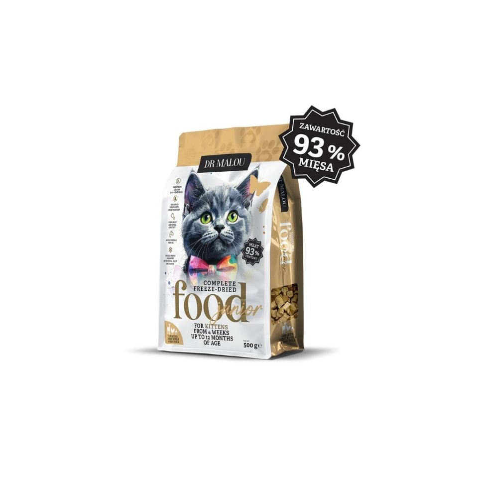 DR MALOU Kitten Gefriergetrocknete Nahrung Huhn mit Ziegenmilch und Eigelb Trockenfutter für Kätzchen 500g