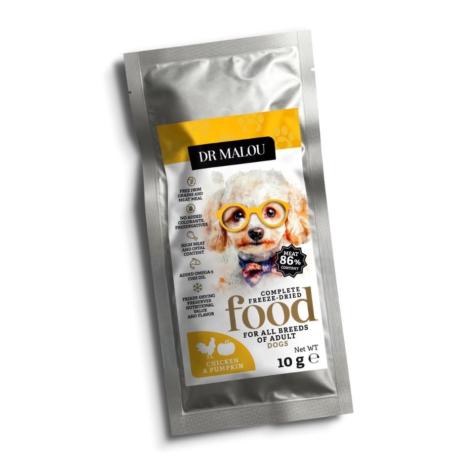 DR MALOU Gefriergetrocknetes Futter Huhn mit Kürbis Trockenfutter für Hunde 2x10g