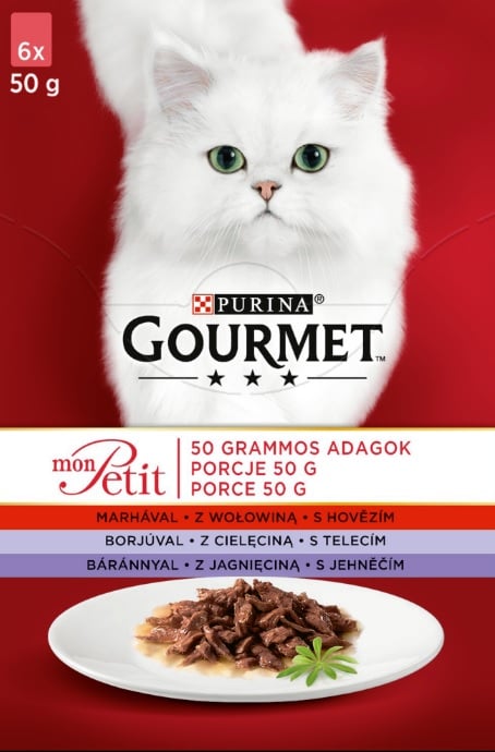 GOURMET Mon Petit Nassfutter Mix Geschmacks Rind Kalb Lamm für adulte Katzen 6x50 g