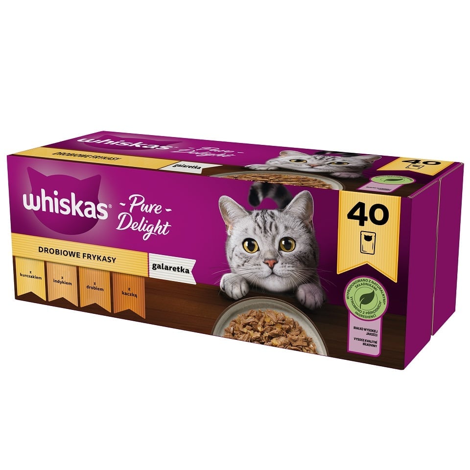 WHISKAS Adult Poultry Flavours - Katzenfutter in Gelee (Huhn, Ente, Geflügel, Pute) 4x40x85g