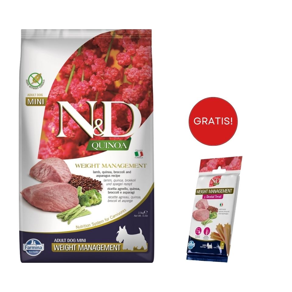 FARMINA N&D Quinoa Dog Adult Mini Weight Management 2.5 kg + Snack Dental Treat Weight management Mini 60 g GRATIS!