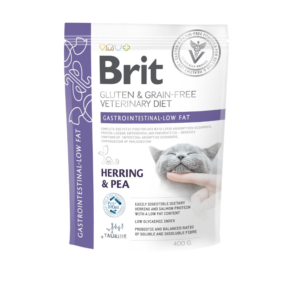 BRIT Veterinary Diets Cat GF Gastrointestinal Low Fat 400 g getreidefreies Futter für Katzen mit Verdauungsstörungen