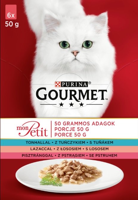 GOURMET Mon Petit Nassfutter Mix Fisch Thunfisch Lachs Forelle für adulte Katzen 6x50 g