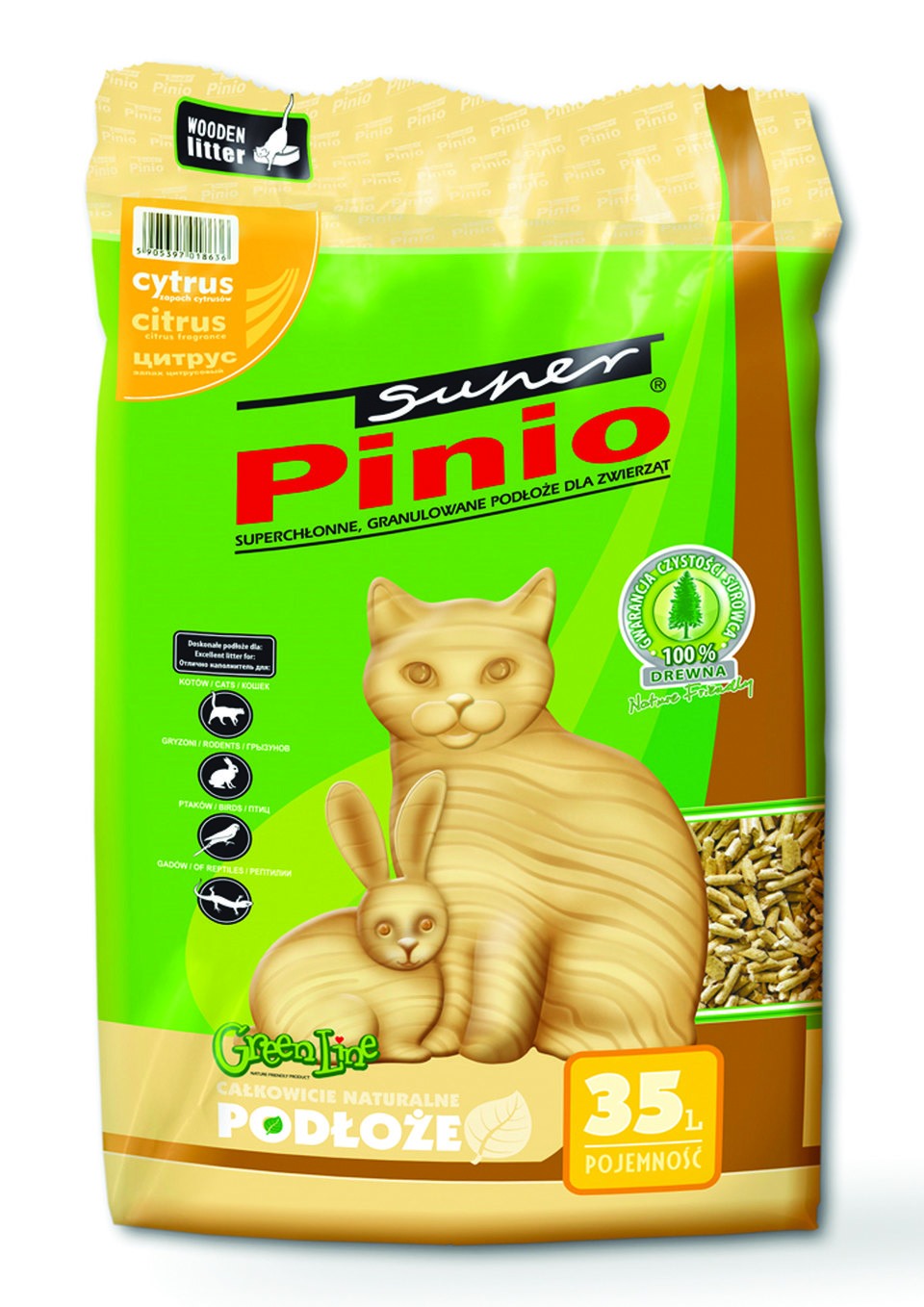 BENEK Super Pinio Katzenstreu Zitrus 35 l