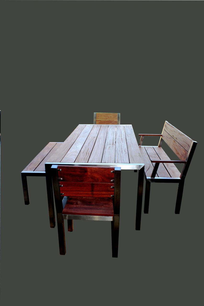 Edelstahlmöbel Edelstahl Gartenmöbel Set Cumaru #4-1