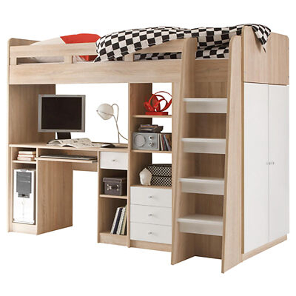 Hochbett Unit weiß Eiche Sonoma Nachbildung Liegefläche B/L: ca. 90x200 cm