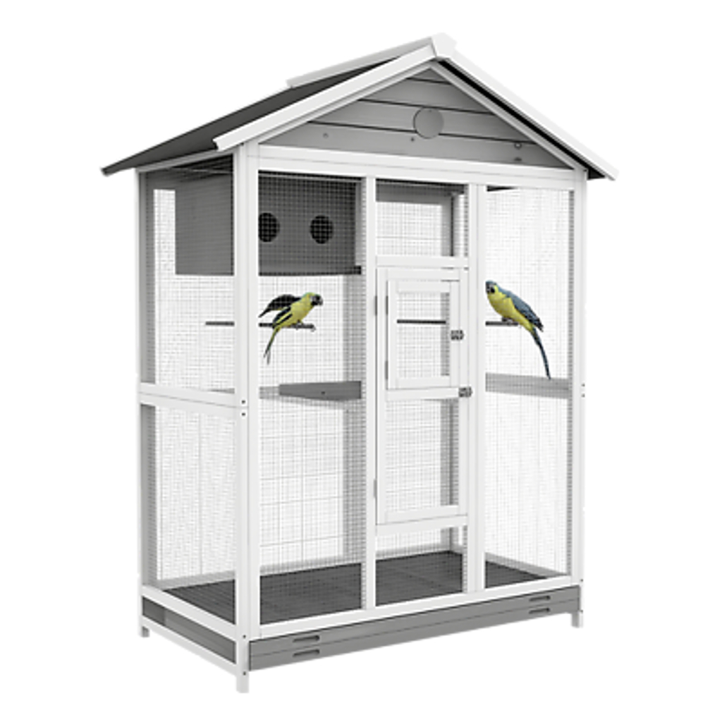 PawHut Vogelkäfig grau Holz B/H/L: ca. 68x154x112 cm