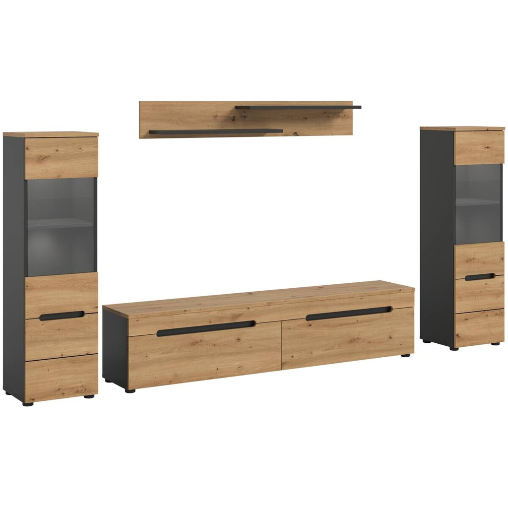 Wohnwand Canu basaltgrau Nachbildung Artisan Oak Nachbildung B/H/T: ca. 272x141x33 cm