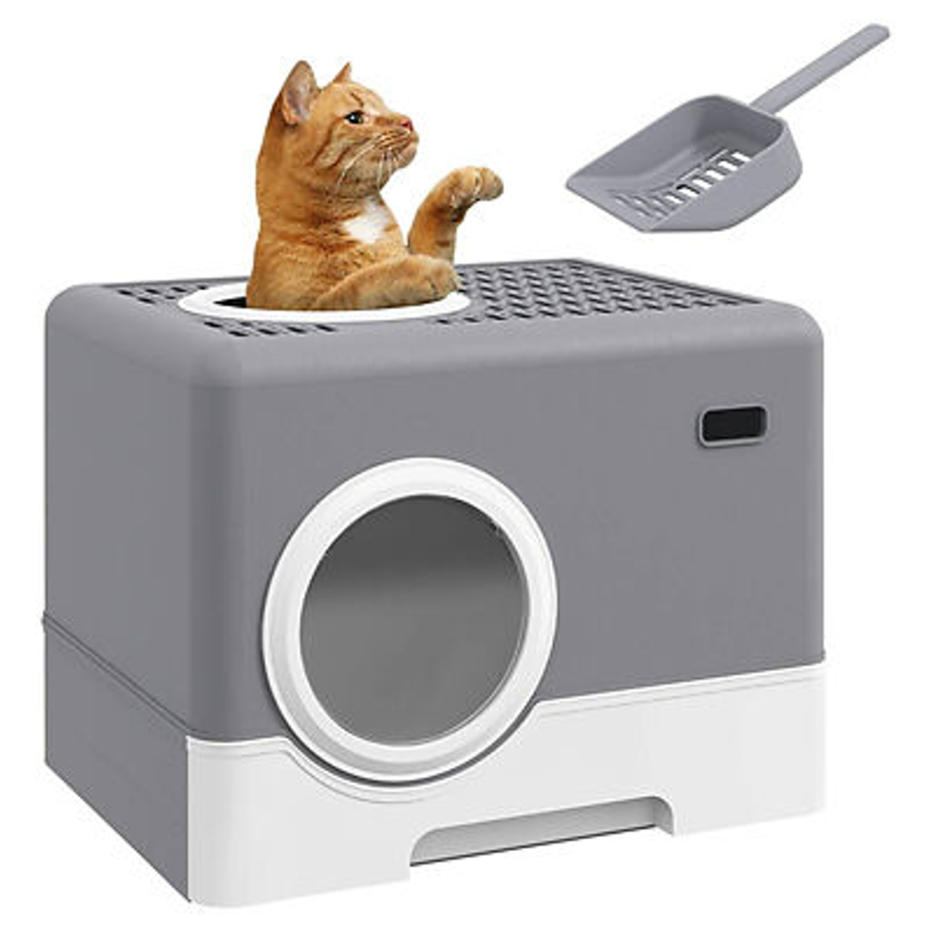 PawHut Katzentoilette grau Kunststoff B/H/L: ca. 41x38,5x52 cm