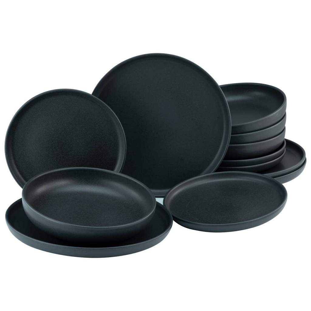 CreaTable Tafelservice Uno schwarz Steinzeug 12 tlg.