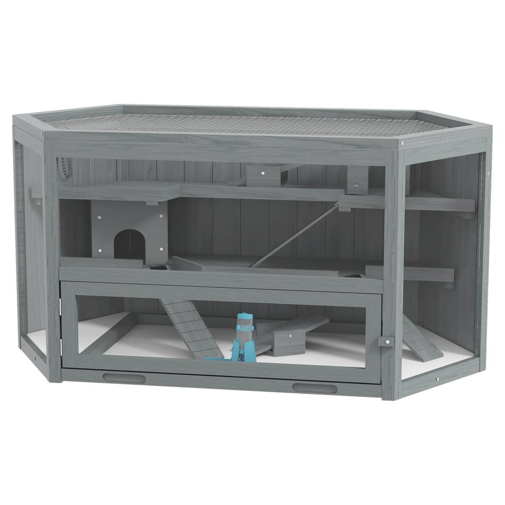 PawHut Hamsterkäfig grau Holz B/H/L: ca. 60x55x115 cm