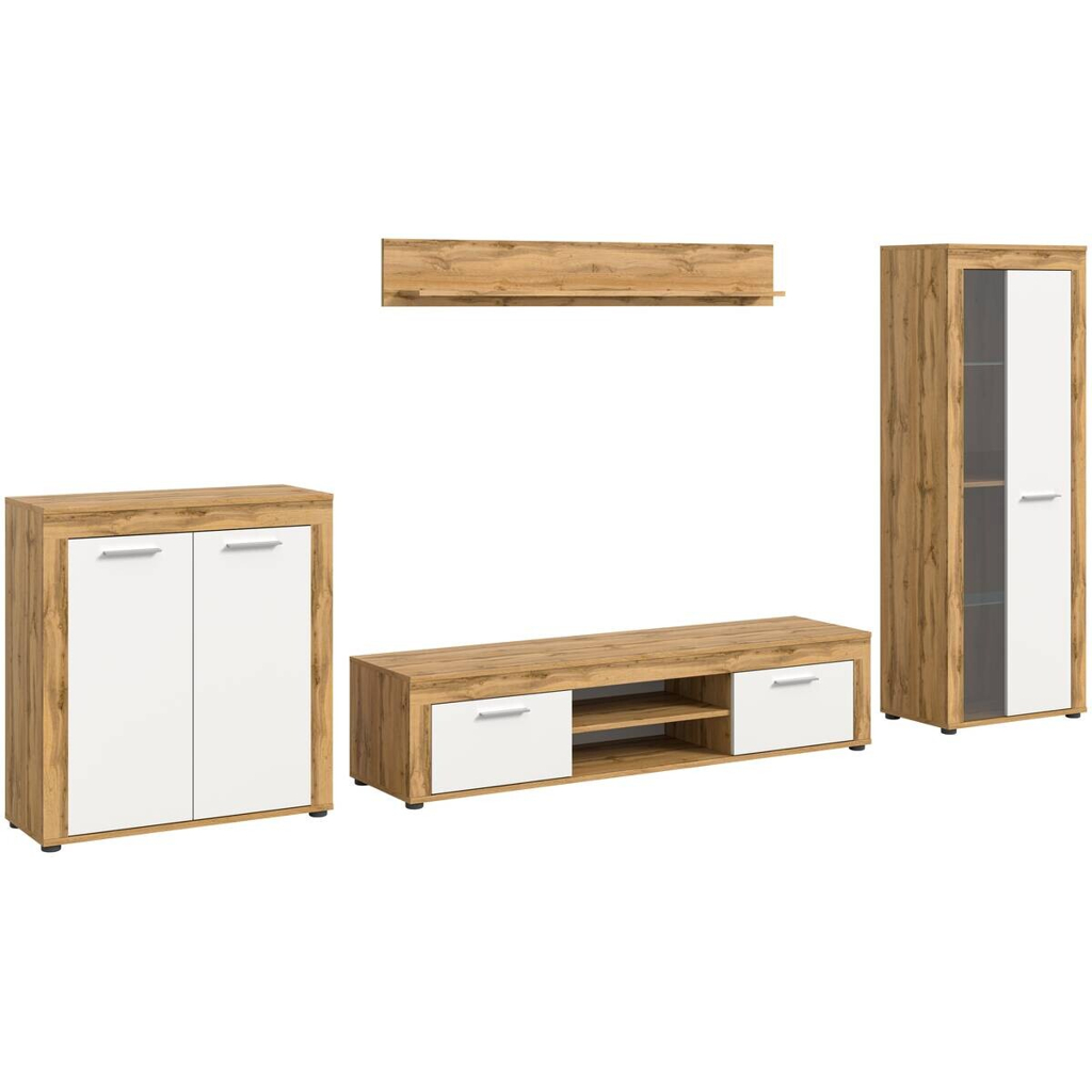 Wohnwand Jam Eiche Wotan Nachbildung weiß B/H/T: ca. 330x159x35 cm