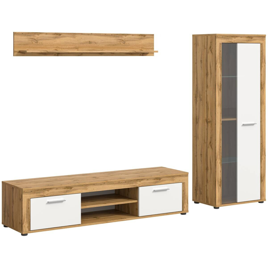 Wohnwand Jam Eiche Wotan Nachbildung weiß B/H/T: ca. 235x159x35 cm