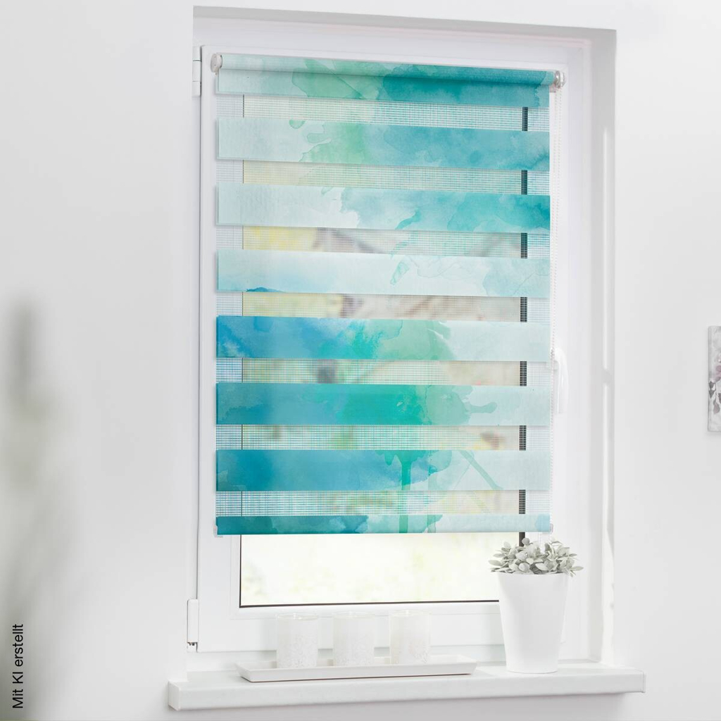 LICHTBLICK Doppelrollo Duo Aquarell blau B/L: ca. 90x150 cm