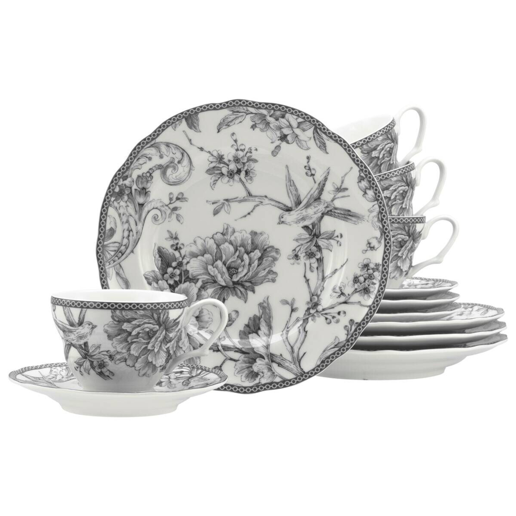 CreaTable Kaffeeservice Adelaide Grau grau Porzellan 12 tlg.