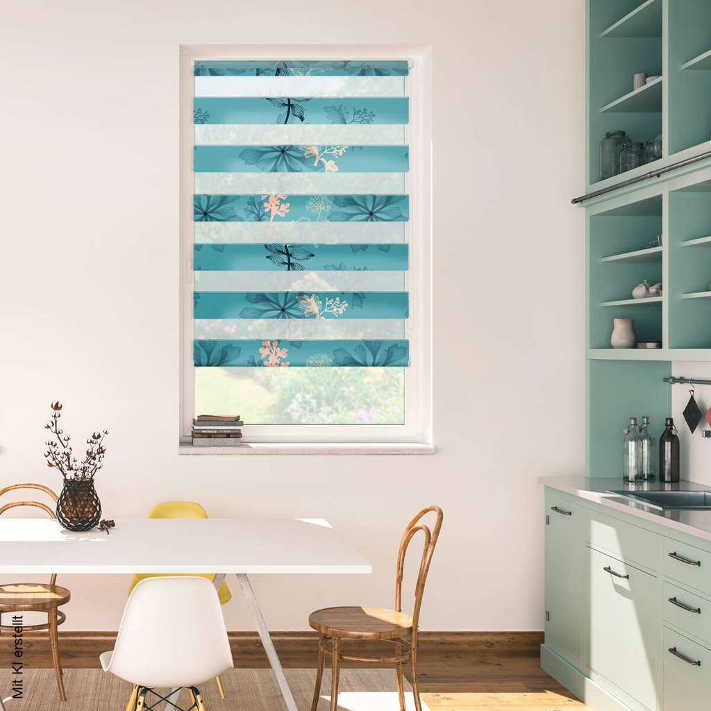 LICHTBLICK Doppelrollo Duo Aqua Floral blau B/L: ca. 80x150 cm
