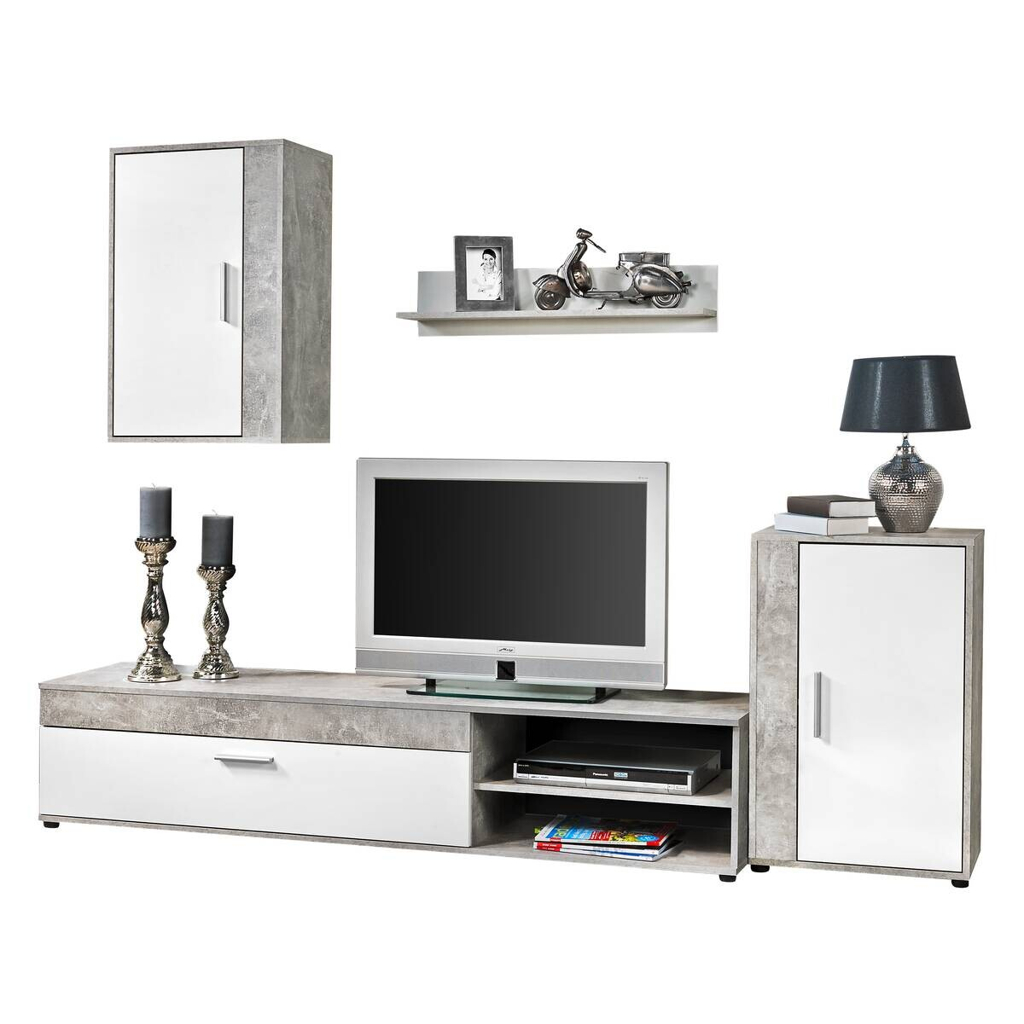Wohnwand Lima Beton Optik weiß B/H/T: ca. 230x170x42 cm