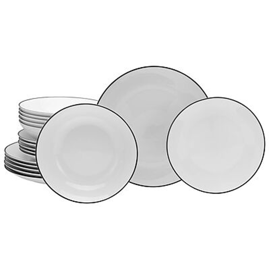 CreaTable Tafelservice Luna Black Line weiß Porzellan 18 tlg.