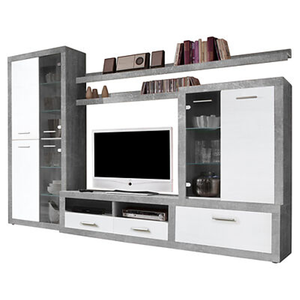 Wohnwand CanCan Beton Optik weiß B/H/T: ca. 285x195x40 cm