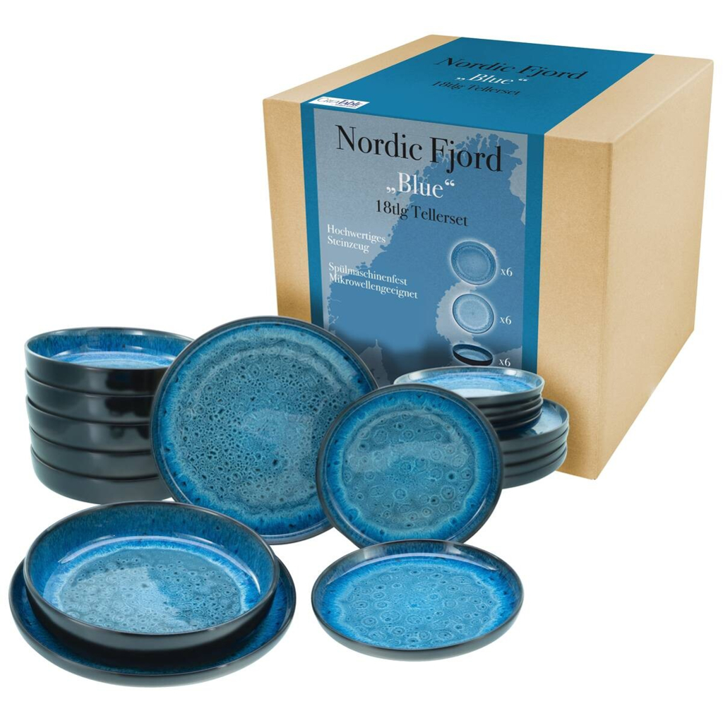 CreaTable Tafelservice Nordic Fjord Blue blau Steinzeug 18 tlg.
