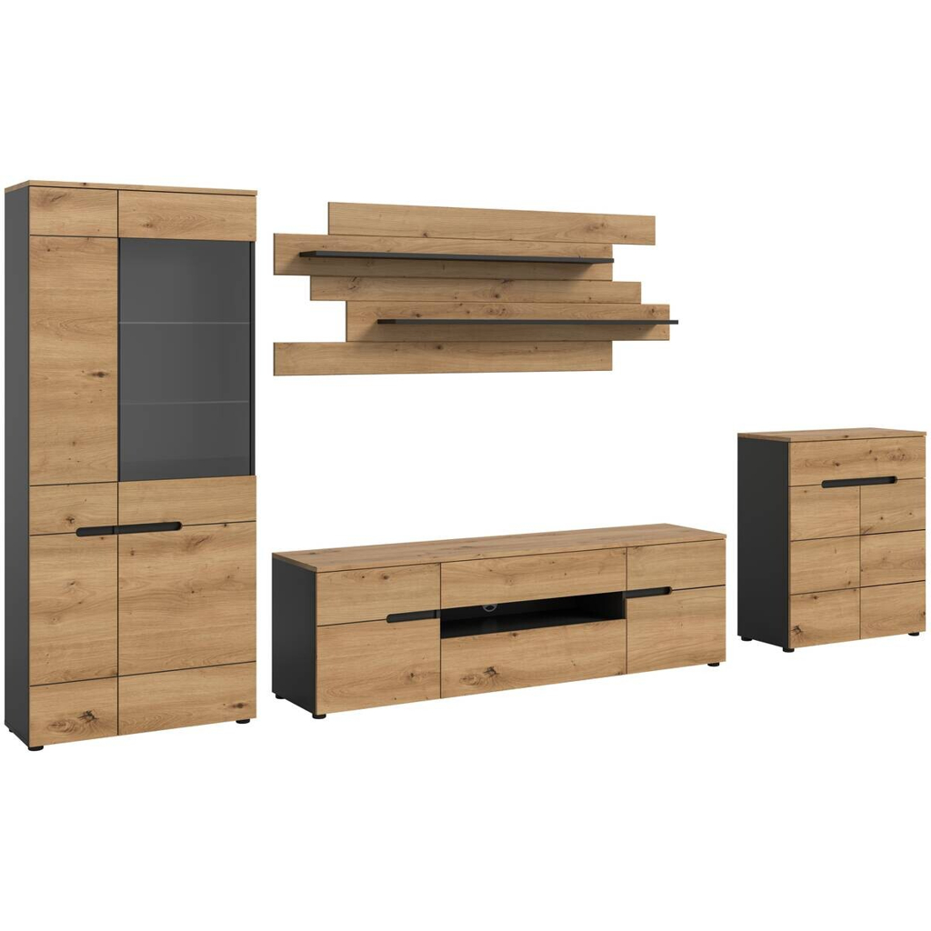 Wohnwand Canu basaltgrau Nachbildung Artisan Oak Nachbildung B/H/T: ca. 375x190x44 cm