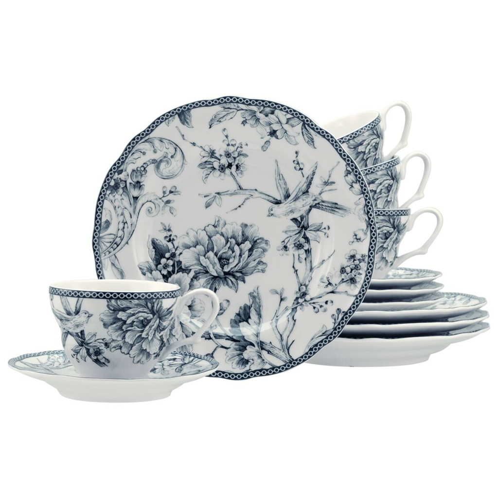 CreaTable Kaffeeservice Adelaide Blau blau Porzellan 12 tlg.