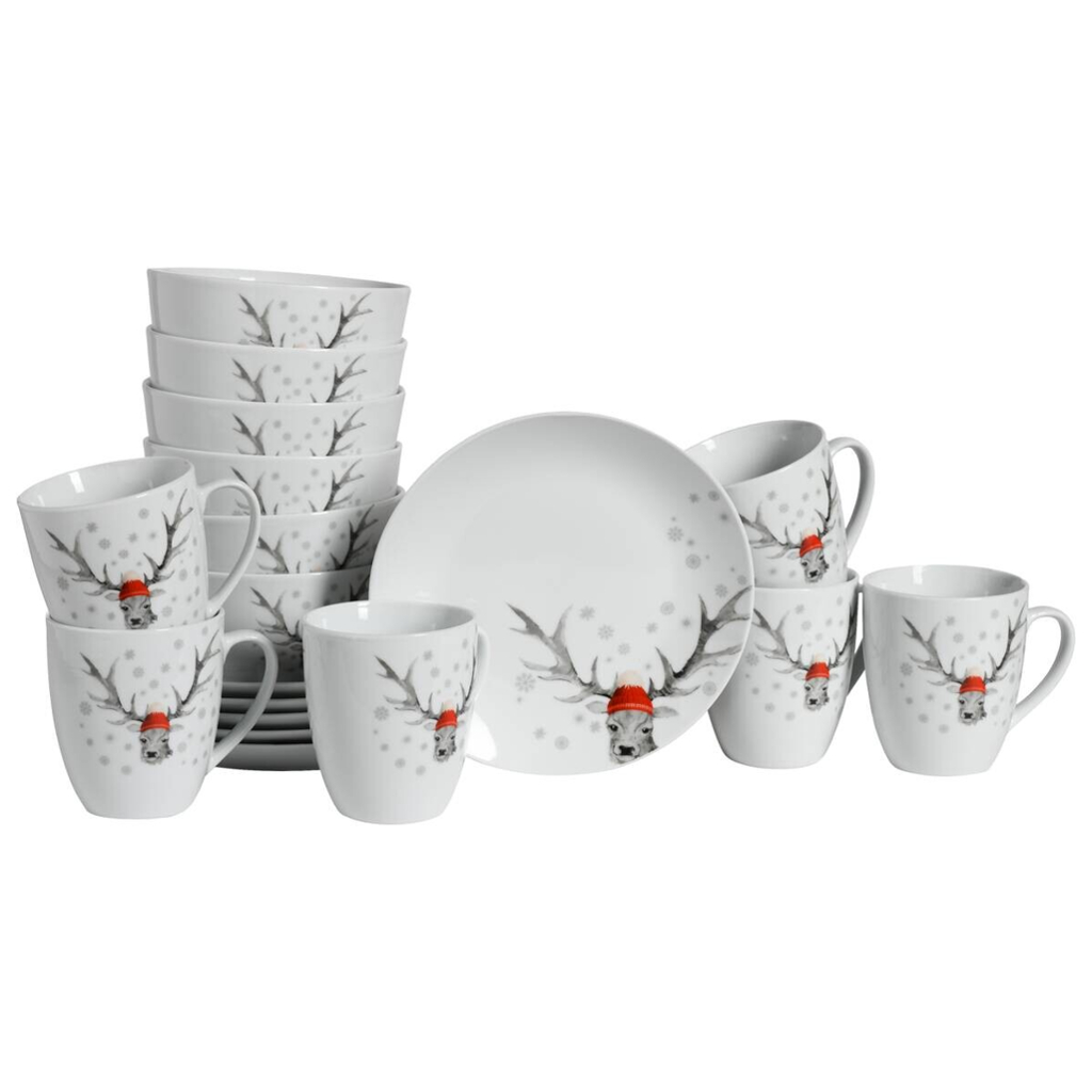 CreaTable Frühstückservice Hirsch weiß Porzellan 18 tlg.