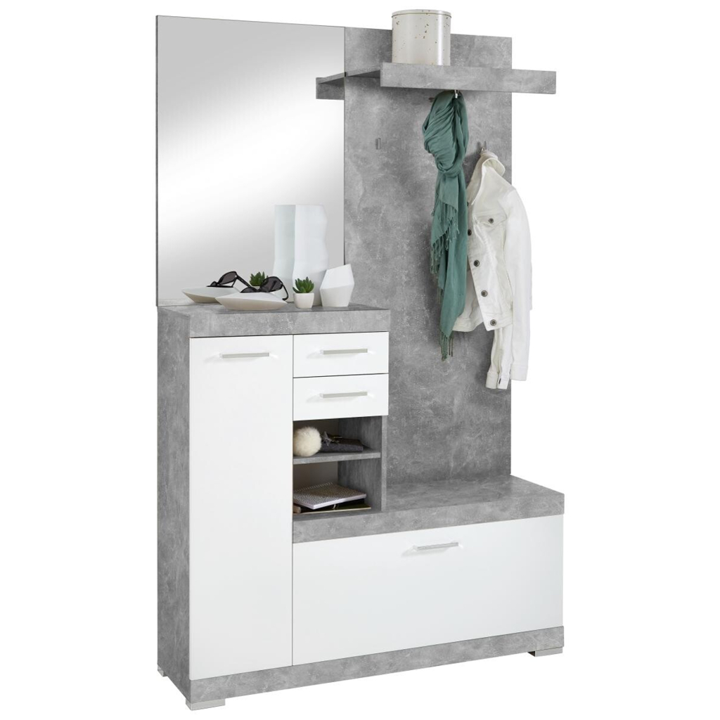 Garderobe Beton Optik weiß glänzend B/H/T: ca. 120x193,5x35,5 cm