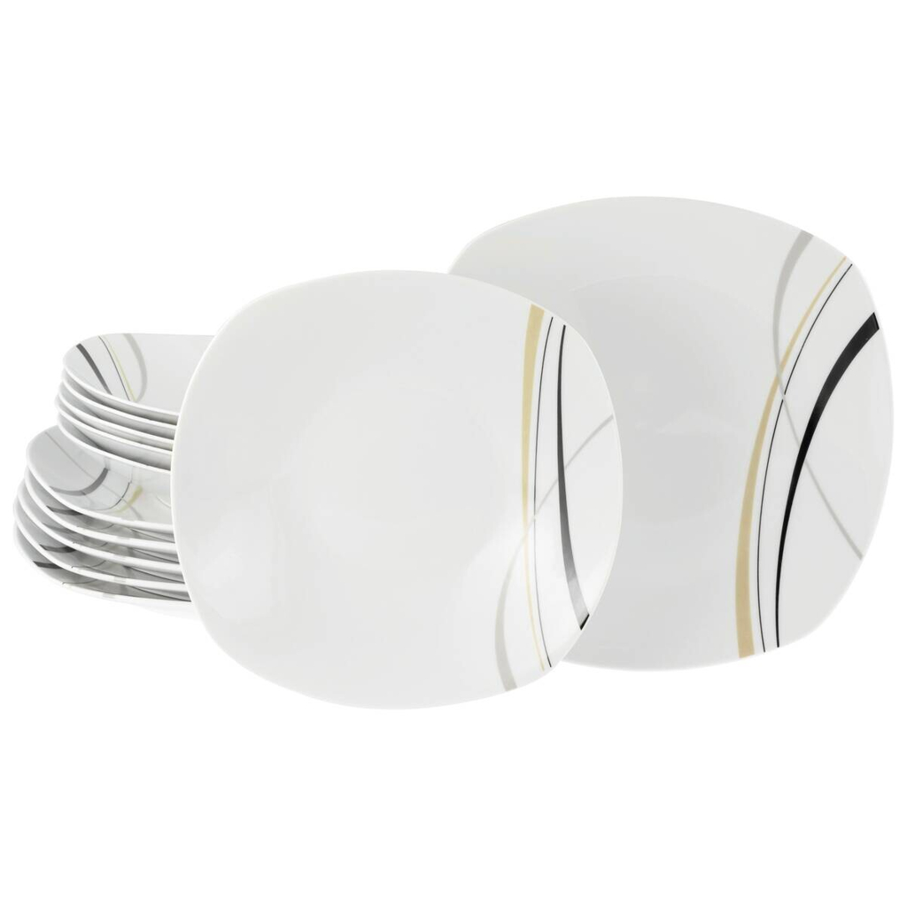 CreaTable Tafelservice Square City Line weiß Porzellan 12 tlg.