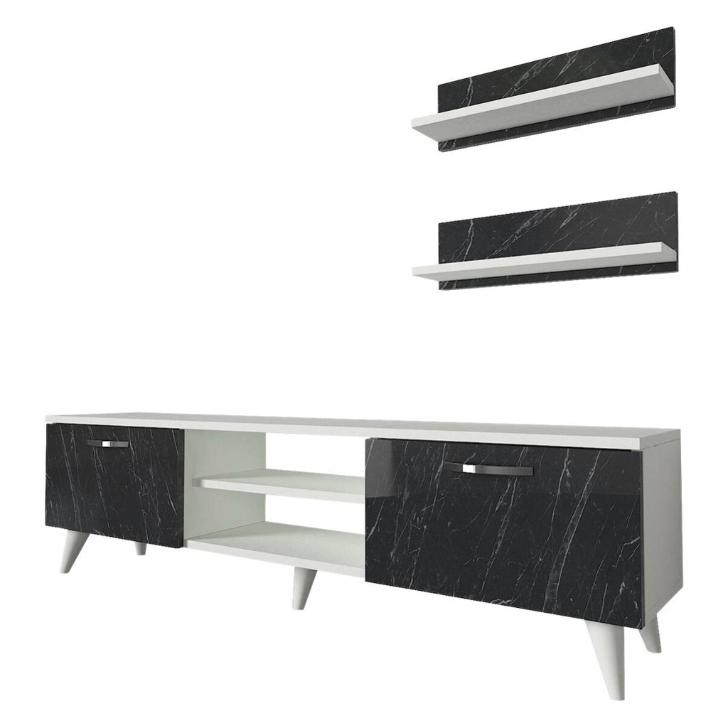 Wohnwand Geacles weiß dunkelgrau Marmor Optik B/H/T: ca. 150x40,6x30 cm