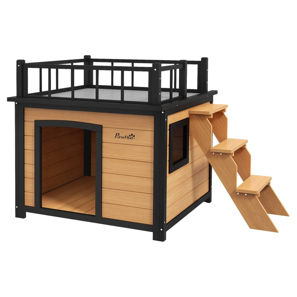 PawHut Hundehütte gelb Holz B/H/L: ca. 77x78x121 cm