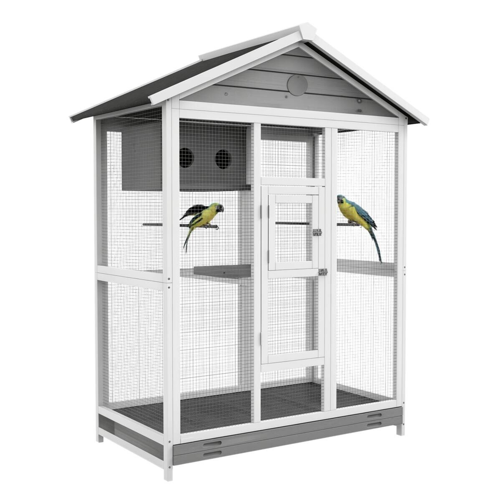 PawHut Vogelkäfig grau Holz B/H/L: ca. 68x154x112 cm